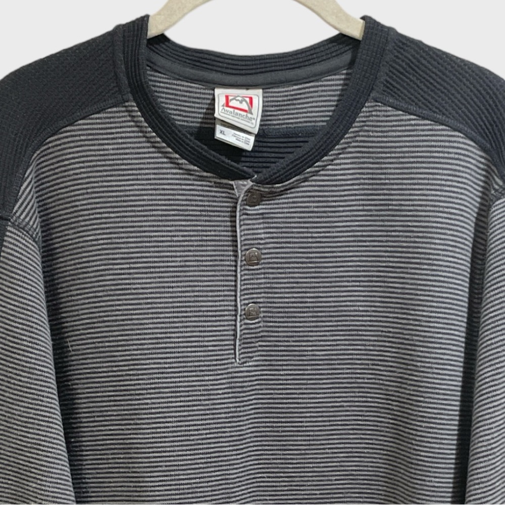 Avalanche 3 Snap Front Gray Blue Striped Thermal Long Sleeve Shirt Siz… - Picture 5 of 9